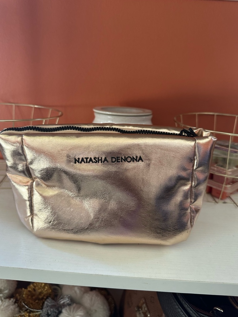NATASHA DENONA Metallic Rose Gold Cosmetic Pouch(NWOT)